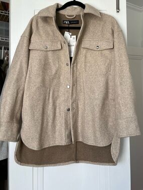 Zara Beige Utility Shacket Jacket